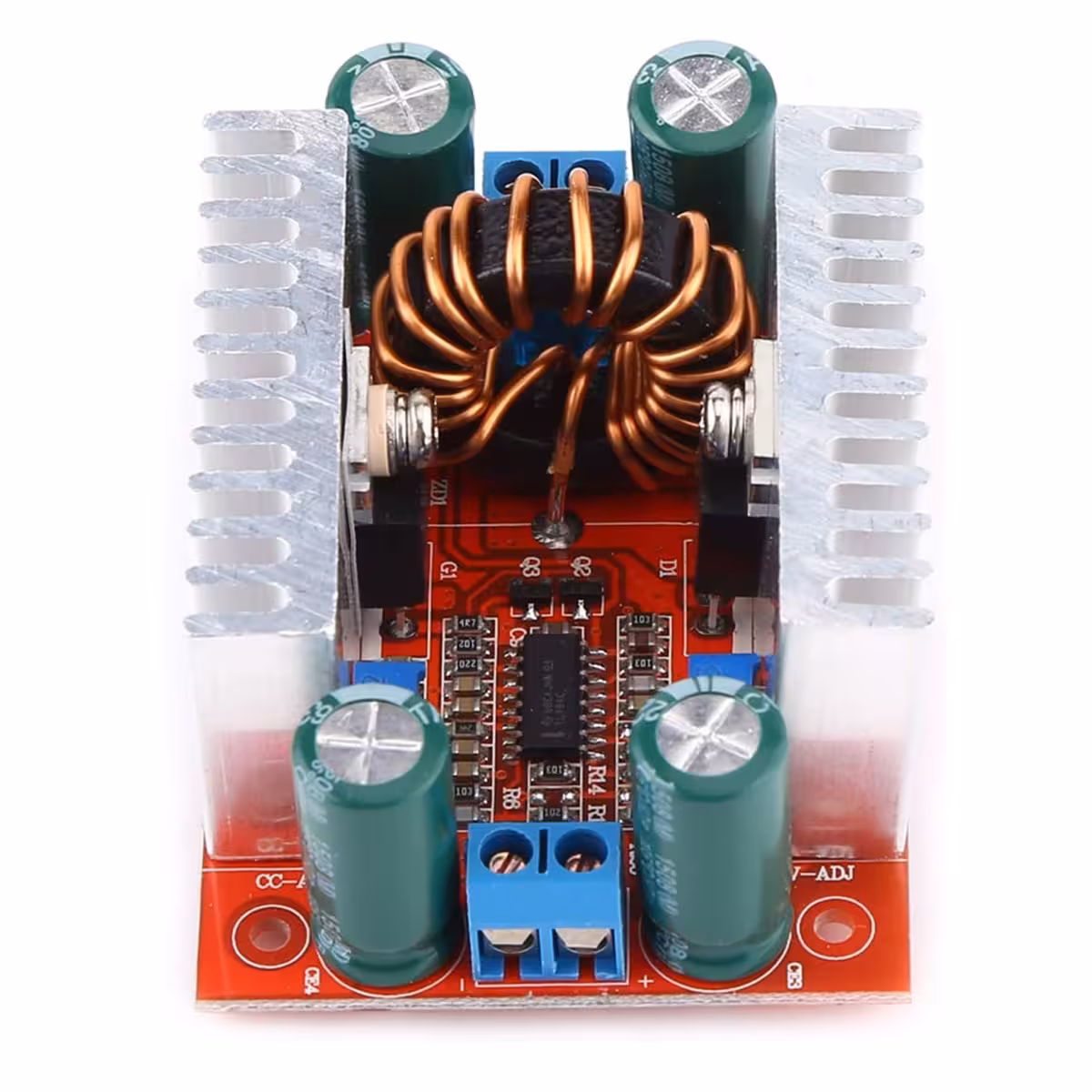 Snedvy av Step-up Boost DC 400W-modul med tydliga detaljer