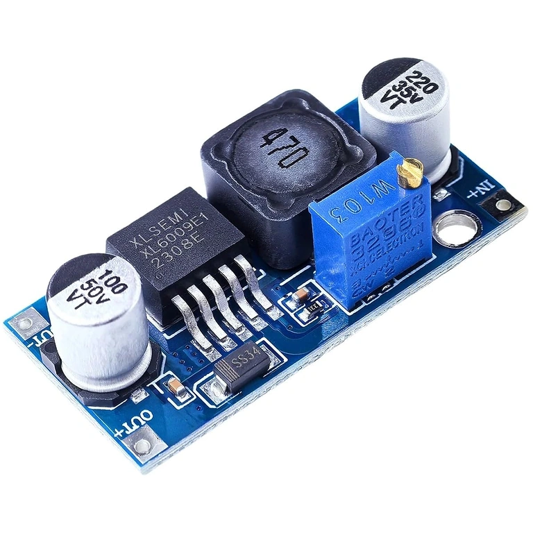 Bild av huvudkomponenterna på XL6009-modulen