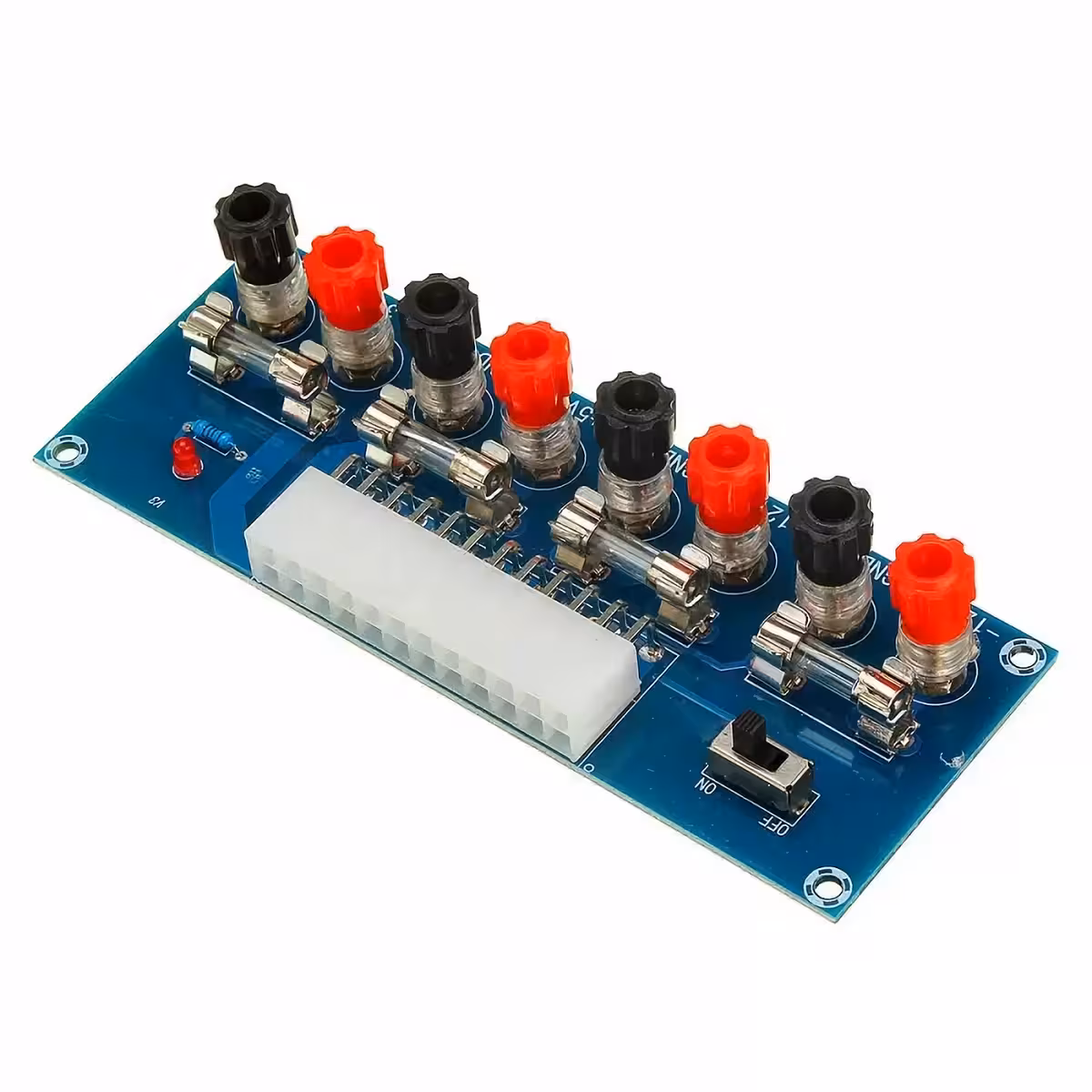 Spänningsdistributionskort för ATX med markerade uttag