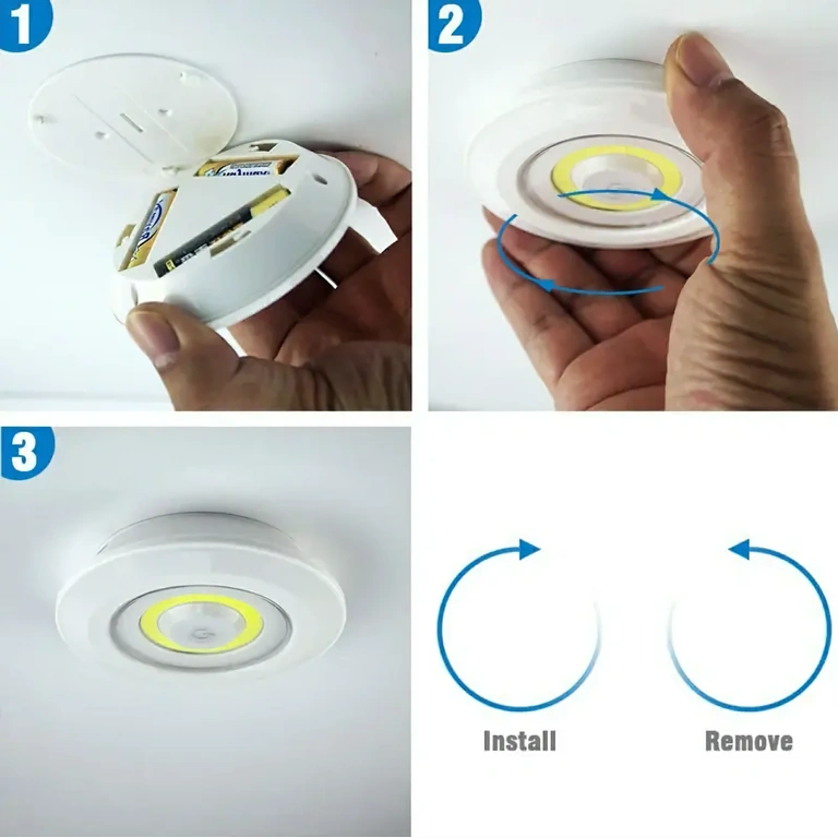 LED-spotlights med självhäftande tejp för montering på vägg eller möbel