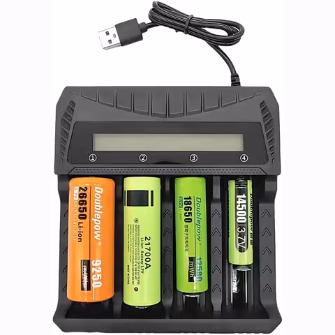 Universal 18650 batteriladdare – Li-ion AA AAA 3,7V, 4 fack, LCD-display och USB-C strömförsörjning