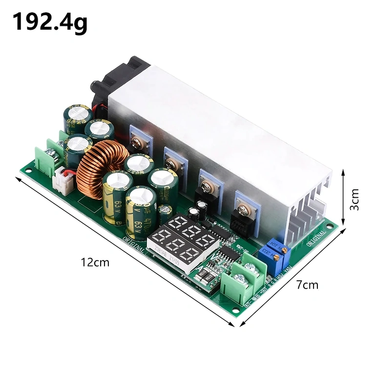 Detalj av digital display på DC12-80V 20A Buck-modul