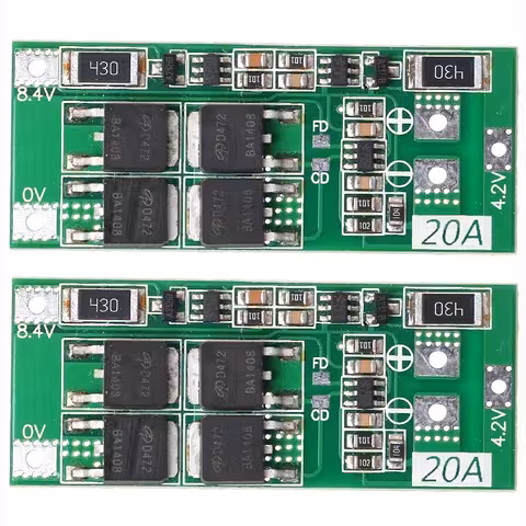 Set om 2 st – BMS-modul 2S 20A 7,4V med balansering – schema inkluderat
