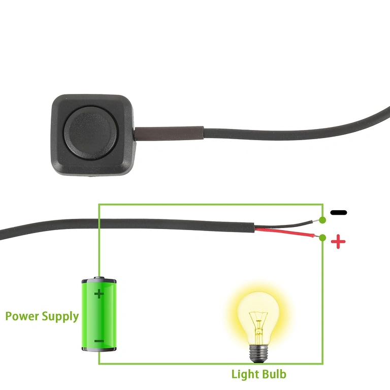 Anslutningsschema: röd = plus, svart = minus