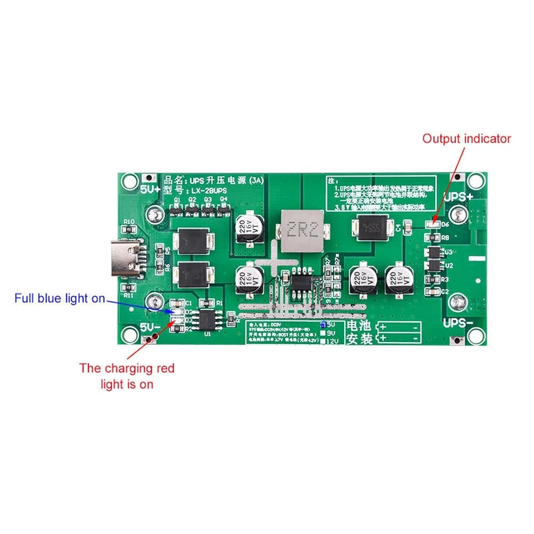 Röd/grön tvåfärgad LED för batteristatus och laddning på Mini UPS-modul