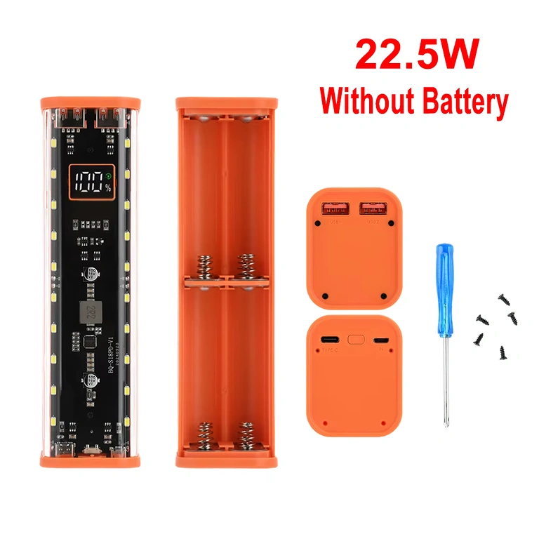 18650-powerbank-hölje med USB- och Type-C-portar