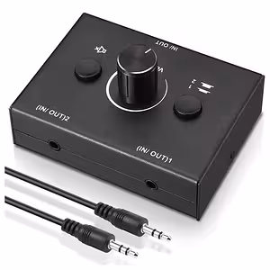 Stereo HiFi audio switch – Audio switcher med källväljare, högtalarsignal och RCA/3,5 mm splitter