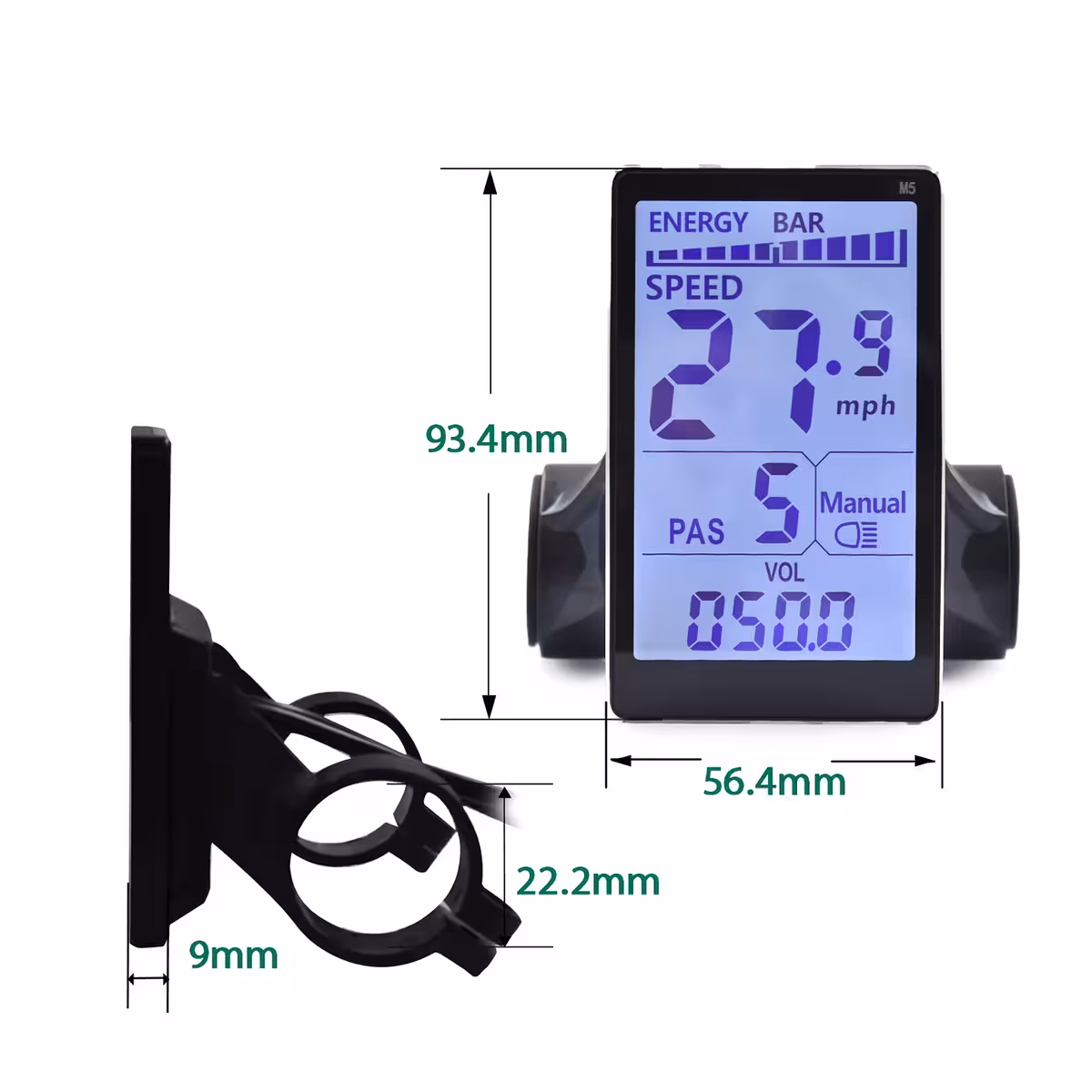 Kompakta mått 110x55x30 mm på M5-styrenheten för elcykel