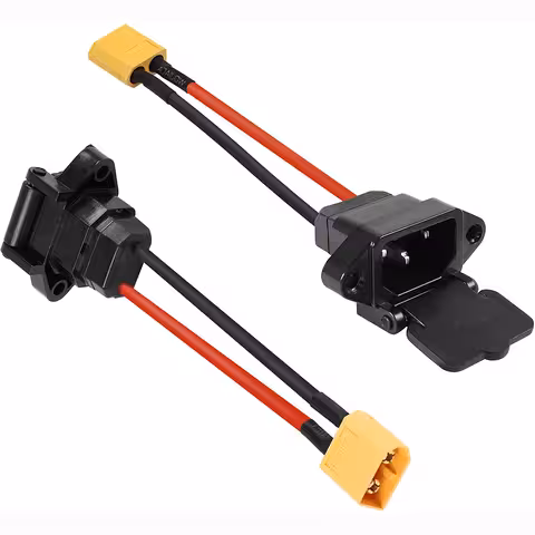 Svart kabel med RDB IEC-kontakt och platt XT60 hane-kontakt